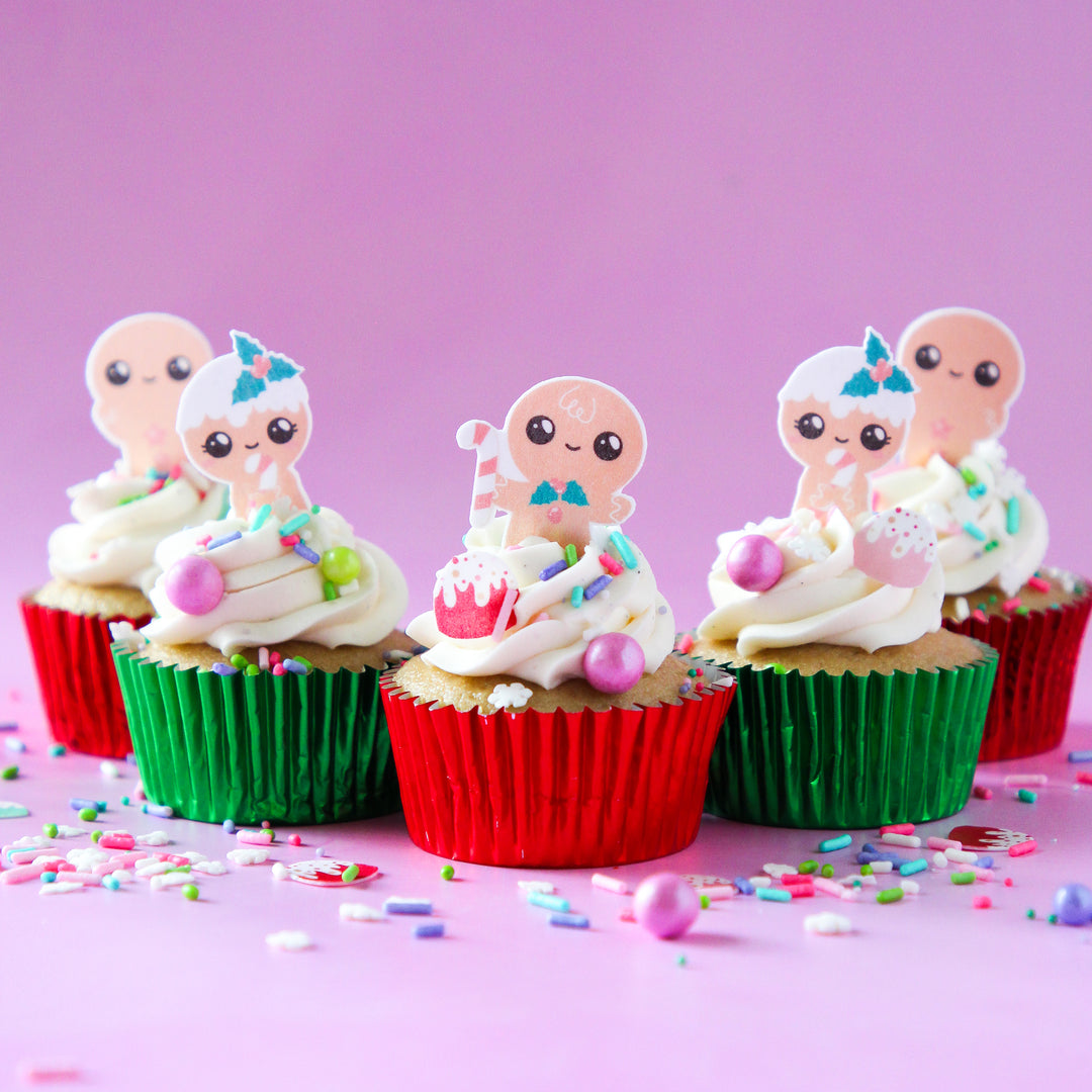 Kawaii Gingerbread Edible Cupcake Toppers