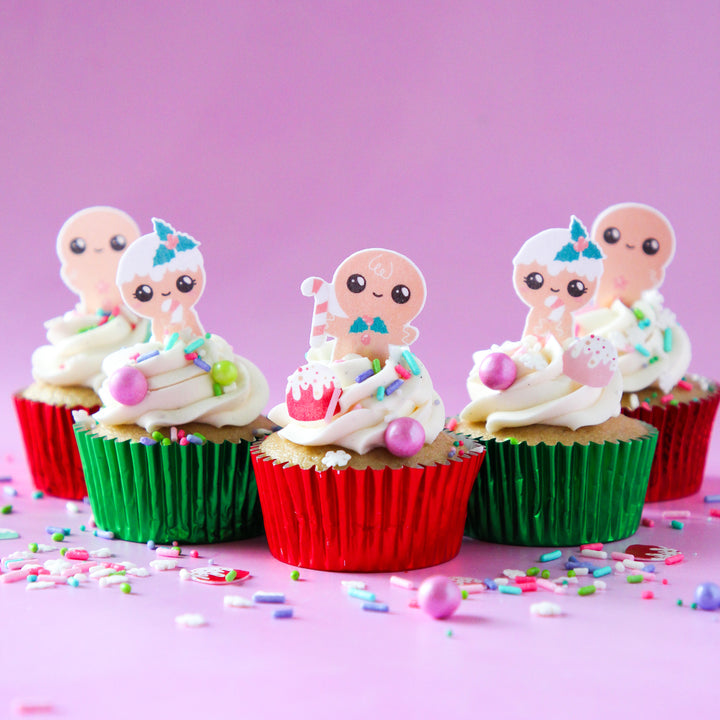Kawaii Gingerbread Edible Cupcake Toppers