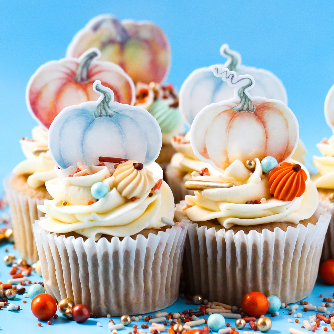 Watercolor Pumpkins Edible Cupcake Toppers