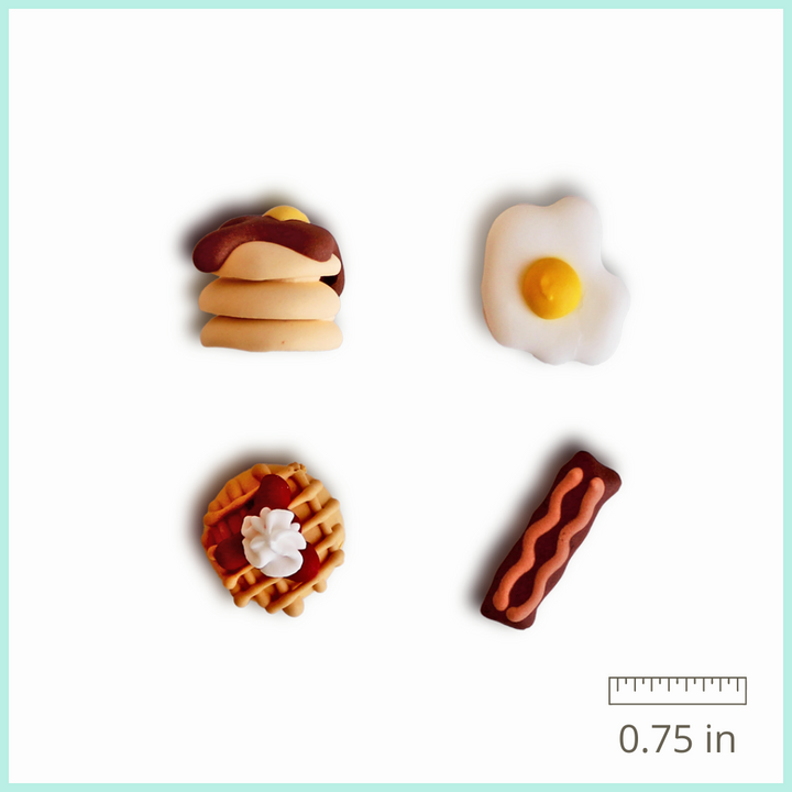  Breakfast Assortment Royal Icing Decorations - adorable mini eggs, waffles, pancakes, and bacon to make your desserts even more delightful!