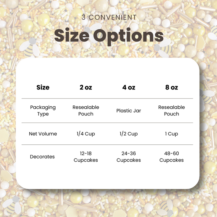 Sizing options for honeybee sprinkle mix