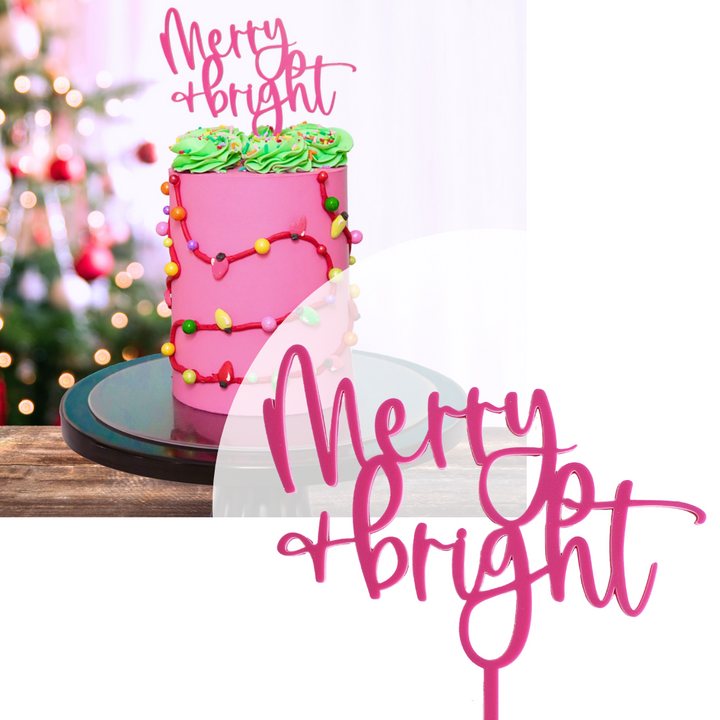 Merry & Bright Acrylic Cake Topper
