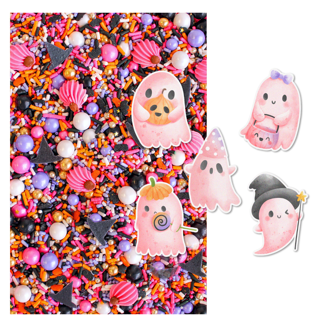 Bundle of Basic Witch Sprinkles and Ghouly Girls Edible Cupcake Toppers.