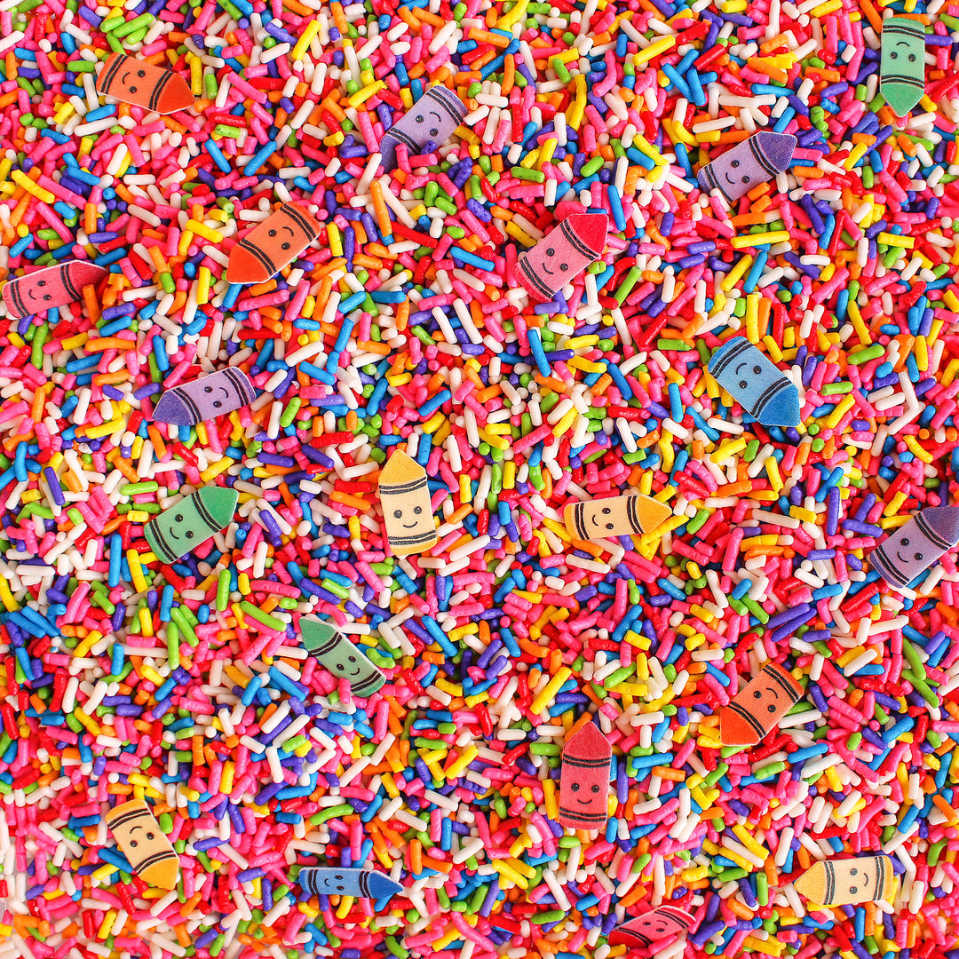 Crayon Sprinkle Mix - Rainbow-Colored Sprinkles with Wafer Paper Crayons