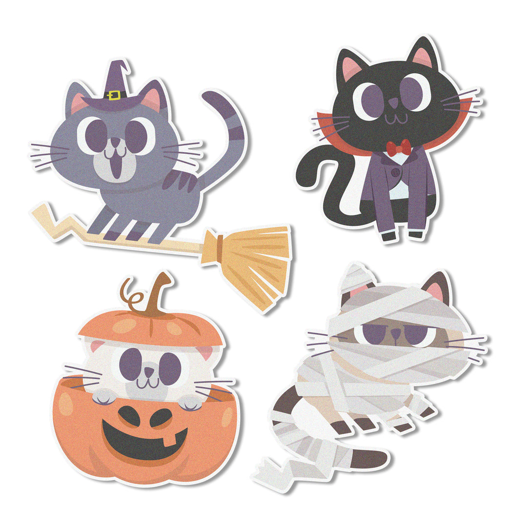 Costume Kitties Cupcake Topper - Adorable edible topper featuring cute kittens dressed up in costumes for Halloween.