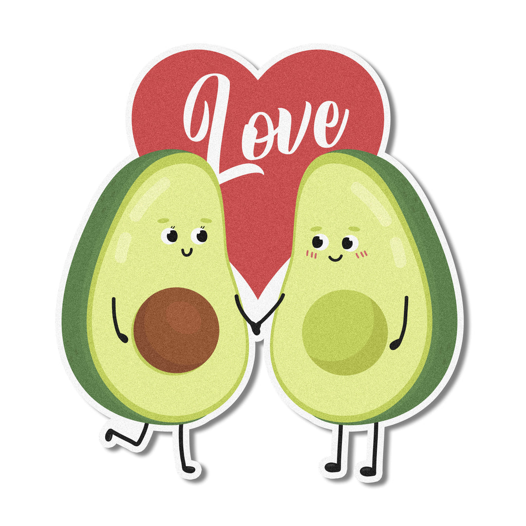 A set of 12 Avocado Love Edible Cupcake Toppers, featuring cute avocados holding hands with a heart in the background, ideal for Valentine's Day treats.
