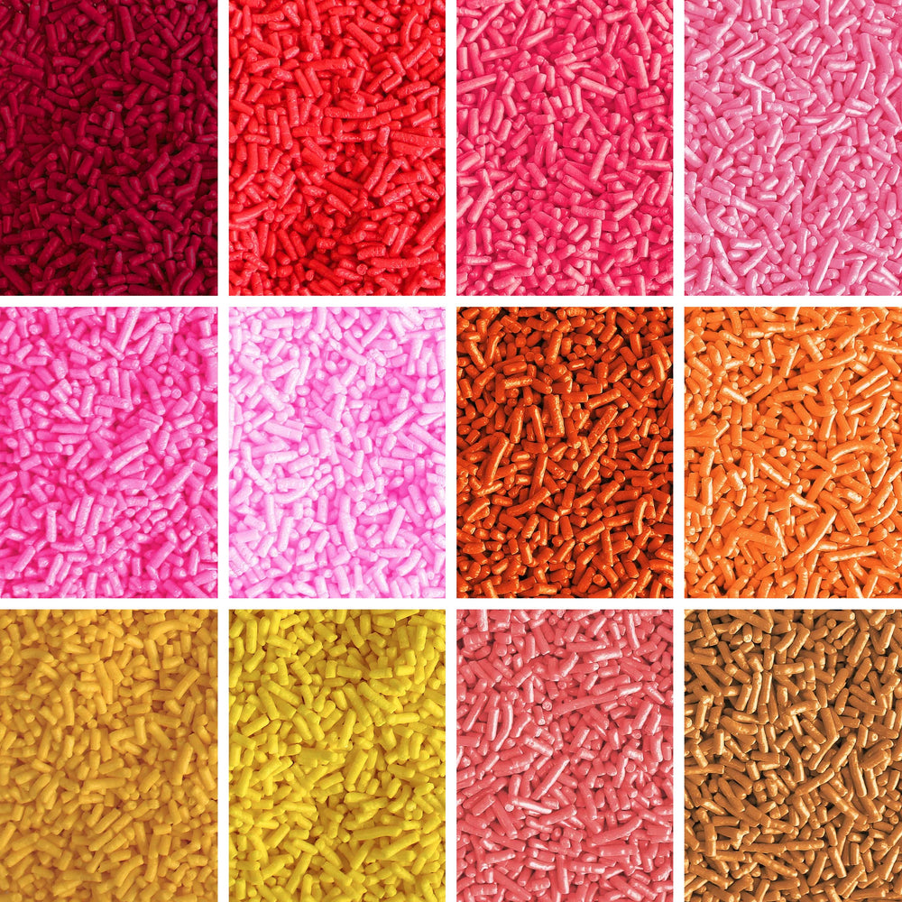 Baker’s Dozen Sprinkles Warm Solids, a collection of 2oz sprinkles in warm hues, perfect for adding a cozy touch to your baked treats.