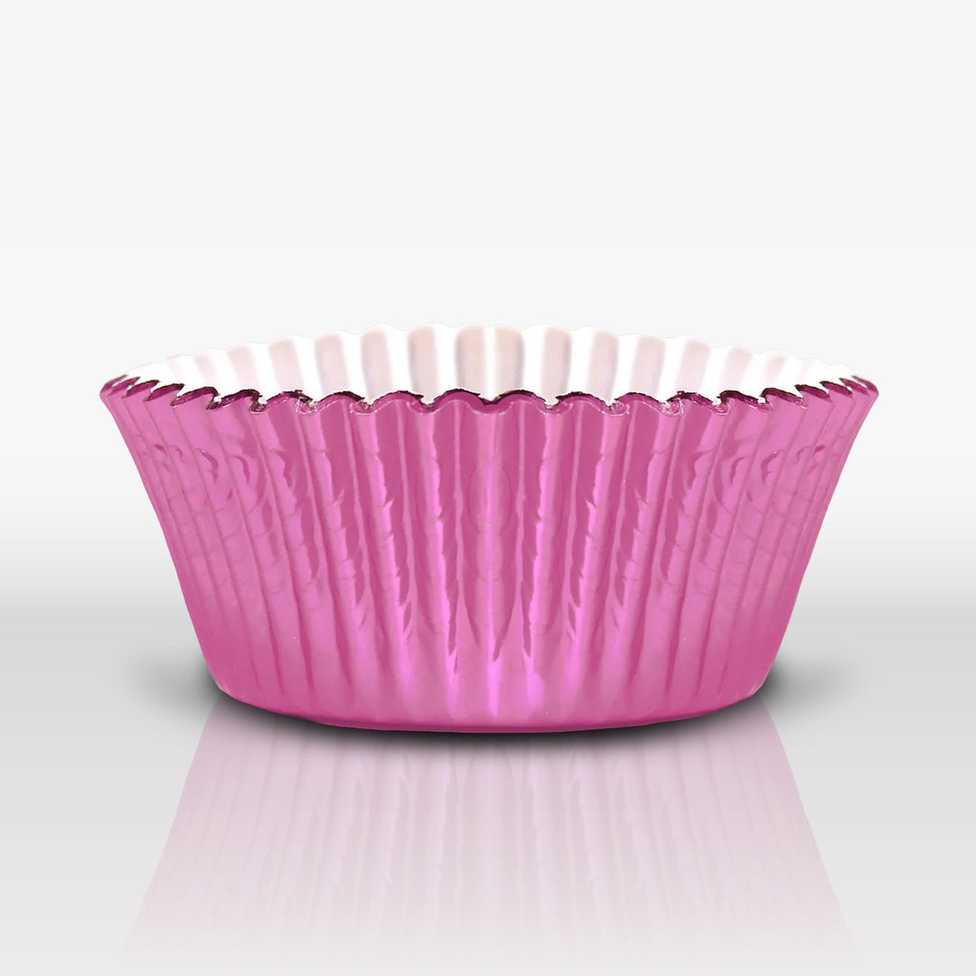 Set of 24 Light Pink Metallic Cupcake Liners for DIY baking and cake decorating.