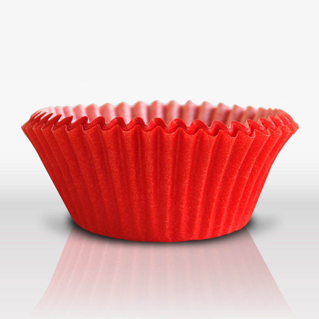 Bright red matte cupcake liners in a set of 24, perfect for any baking occasion.