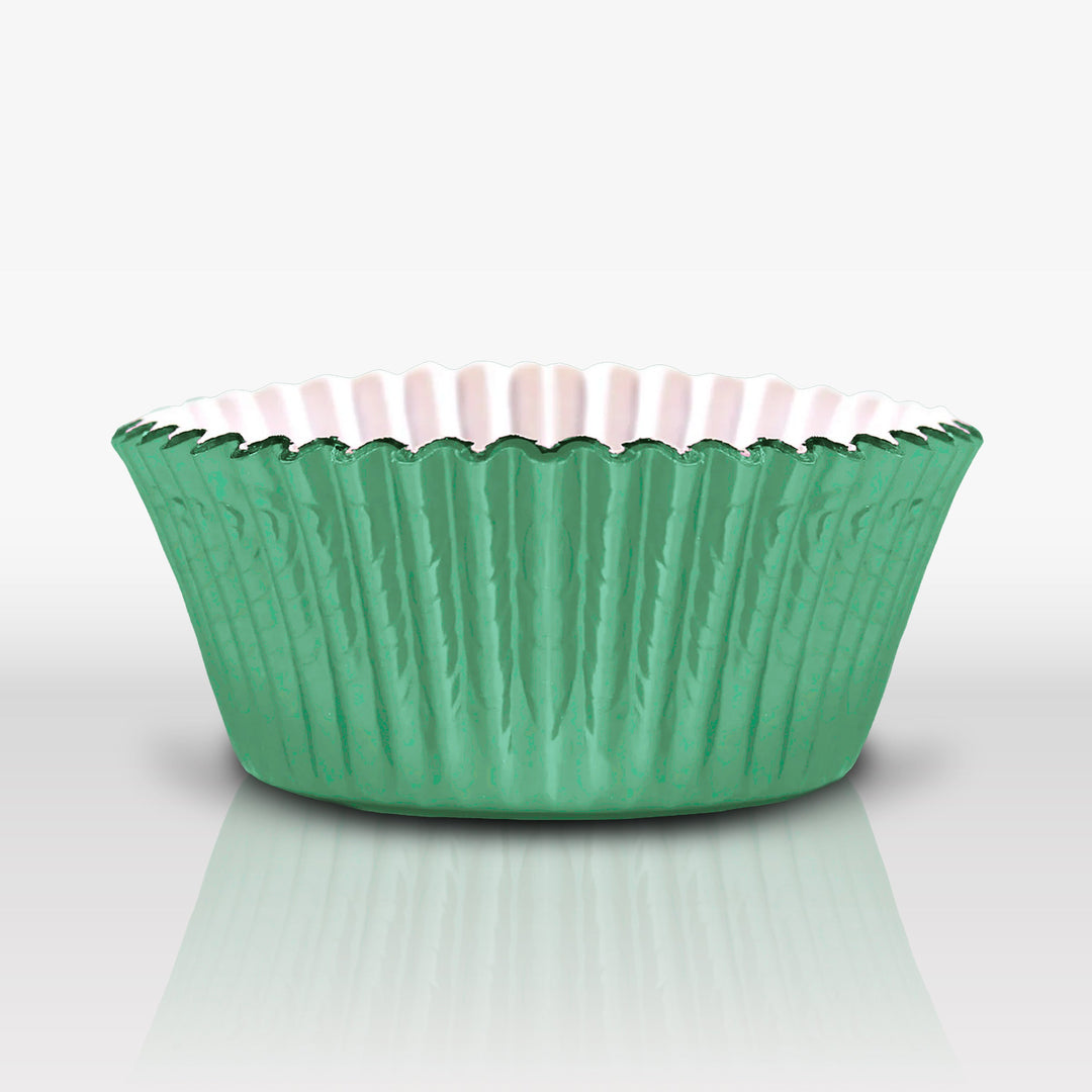Set of 24 Metallic Mint Green Cupcake Liners for DIY baking and cake decorating.