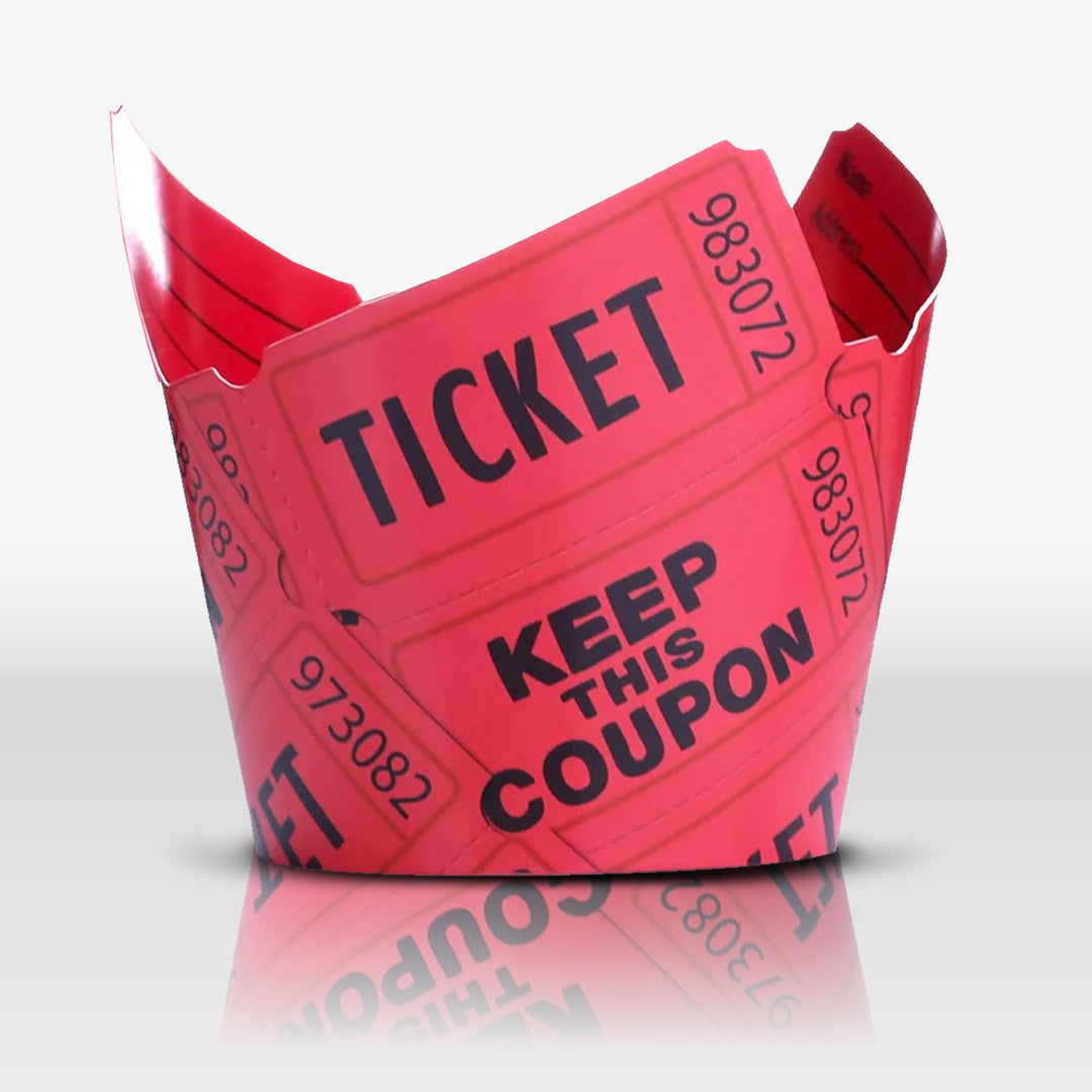 Set of Movie Ticket Cupcake Liners featuring movie ticket pattern on a white background.