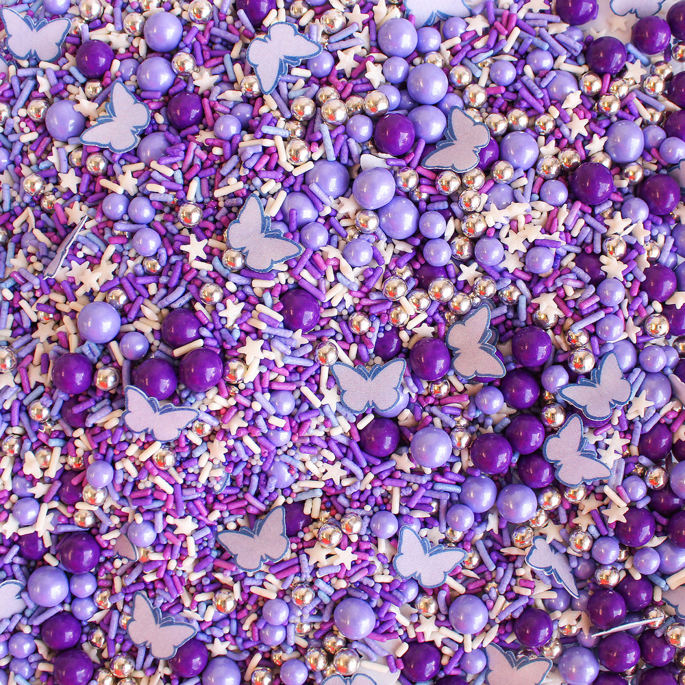 Speak Now Sprinkle Mix - Lavender, Dark Purple, and White Sprinkles with Wafer Paper Butterflies