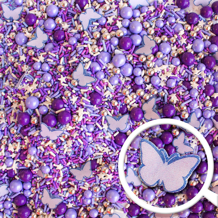 Speak Now Sprinkle Mix - Lavender, Dark Purple, and White Sprinkles with Wafer Paper Butterflies