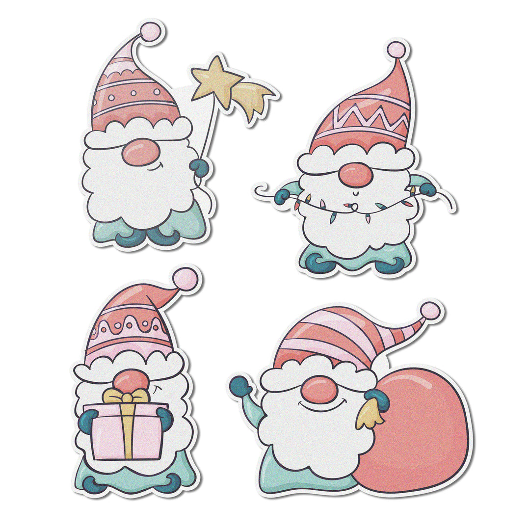 A close-up image of a Christmas gnome edible cupcake topper, showcasing its whimsical red, green, and white design.