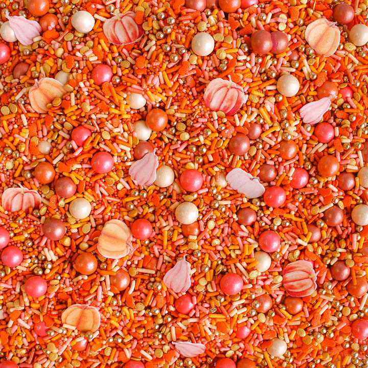 Rose Gold Pumpkin Sprinkle Mix - Rose Gold, Vintage Gold, and Burnt Orange Sprinkles with Wafer Paper Watercolor Pumpkins