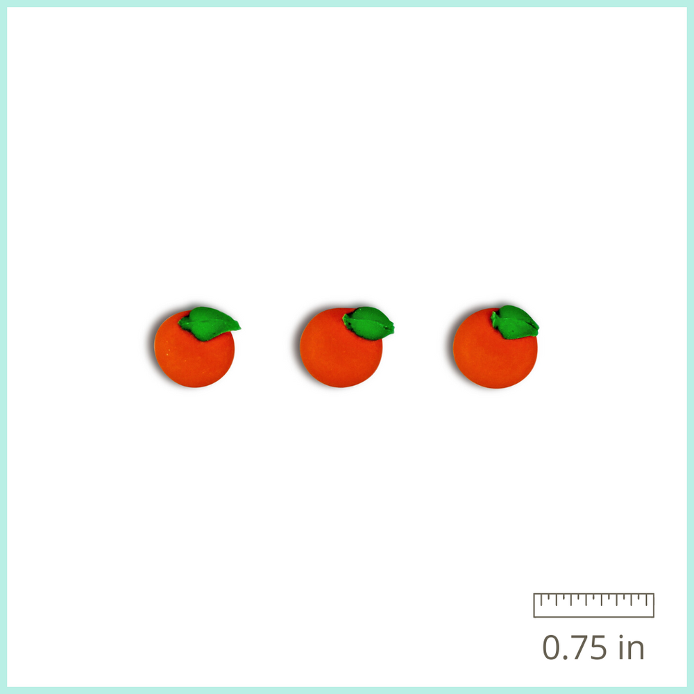 A dozen hand-piped Royal Icing Oranges with a sweet orange flavor, perfect for adding a burst of citrusy goodness to your baked goods.