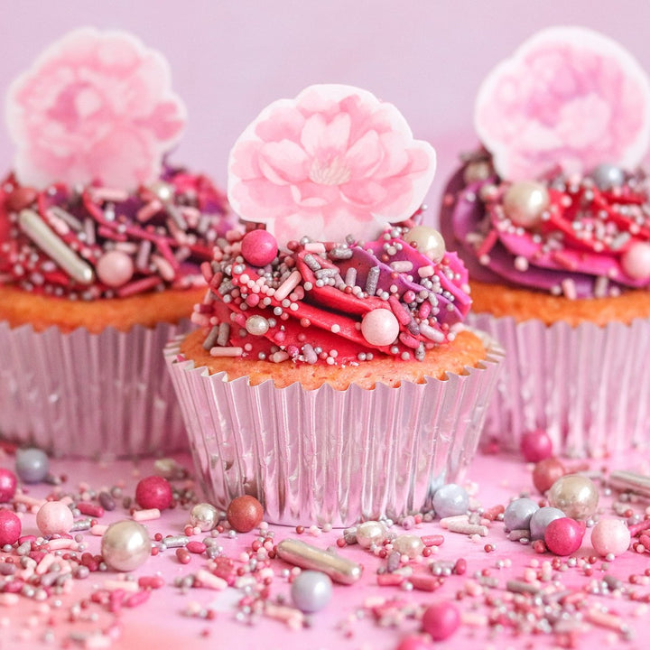 Pink Peonies Edible Cupcake Toppers