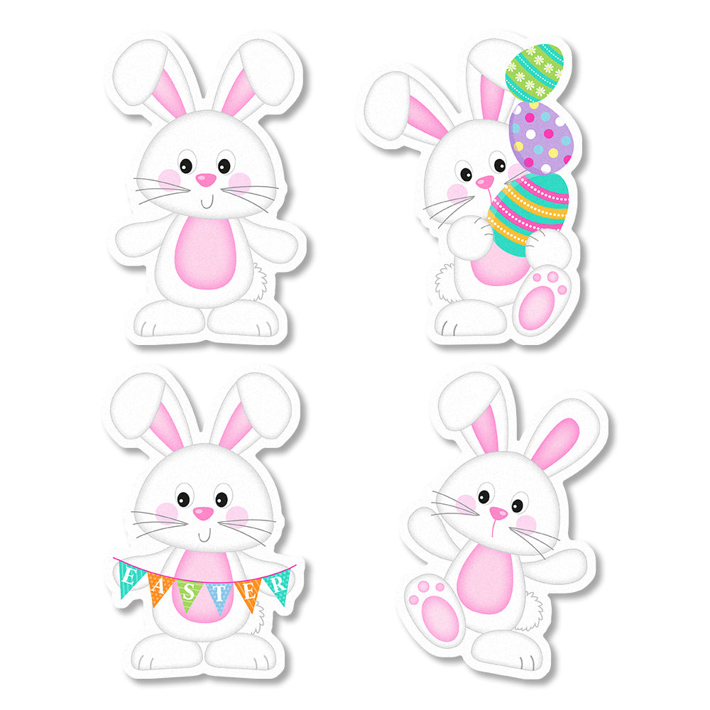 A set of 12 Easter bunny edible cupcake toppers with four different designs.