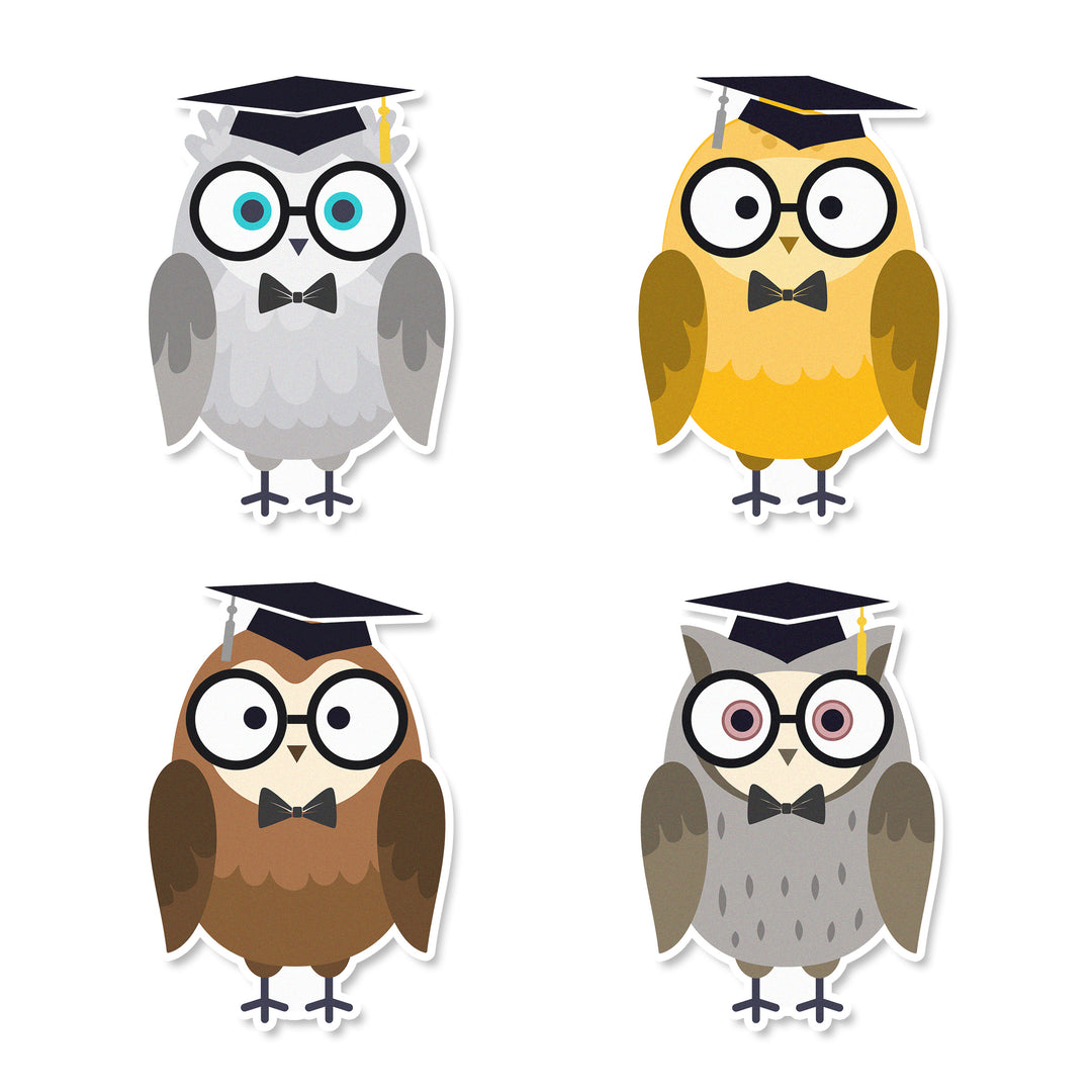  Graduation Owl Cupcake Toppers - miniature owls with graduation caps and tassels to decorate cupcakes and other baked goods.