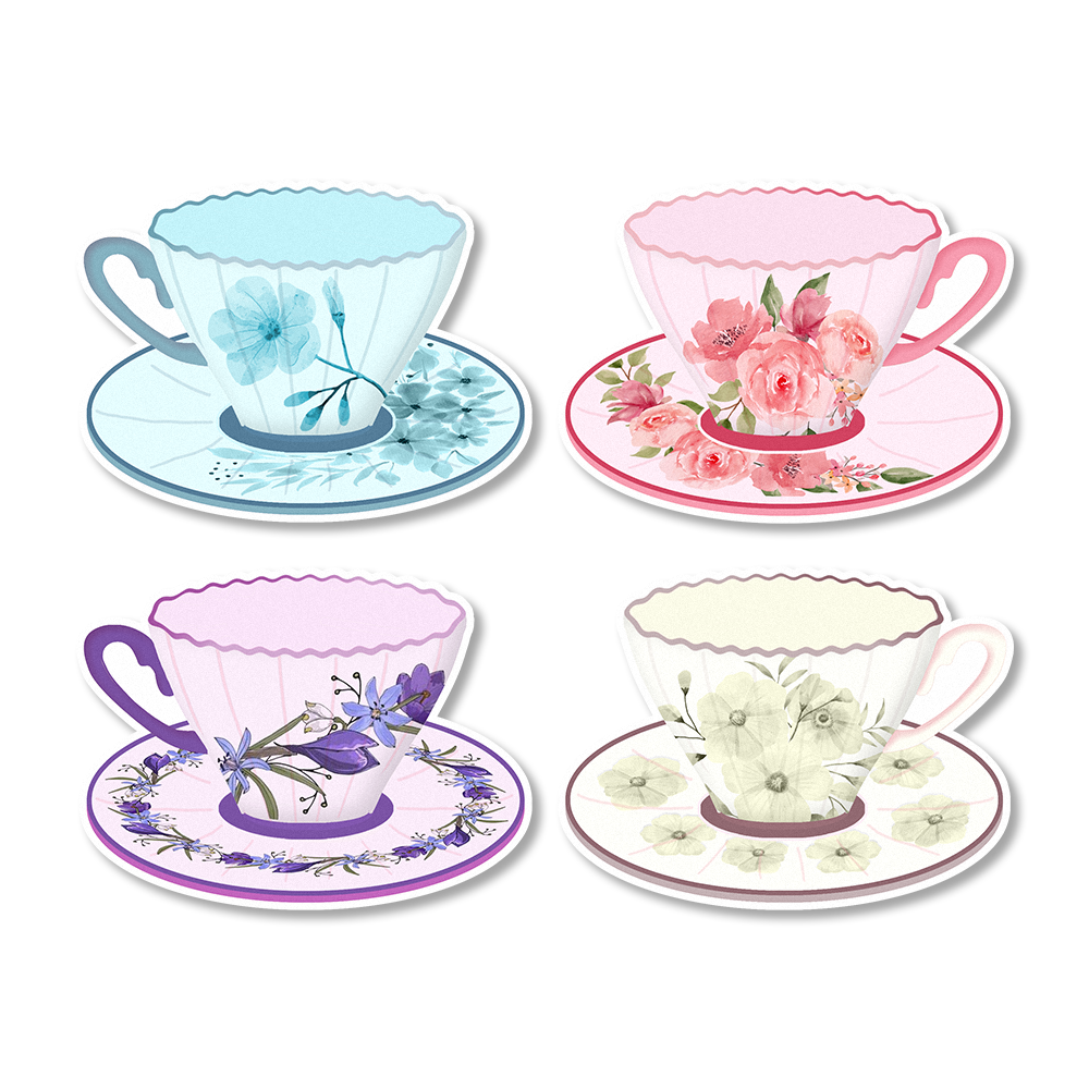 Image of Vintage Teacup Edible Cupcake Toppers featuring a vintage teacup design, adding an elegant and sophisticated touch to cupcakes. Made of high-quality edible paper, they are easy to apply and perfect for tea parties or bridal showers.